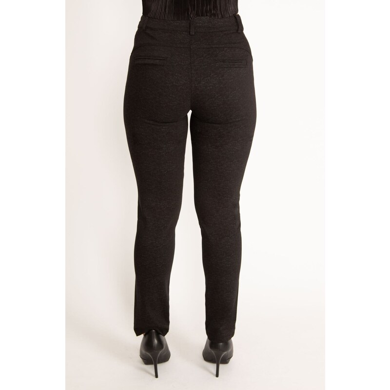 Şans Women's Plus Size Black Skinny Pants with Ornamental Pocket