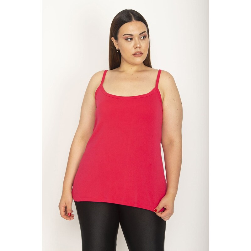 Şans Women's Plus Size Fuchsia Cotton Fabric Adjustable Straps Height Adjustment blouse