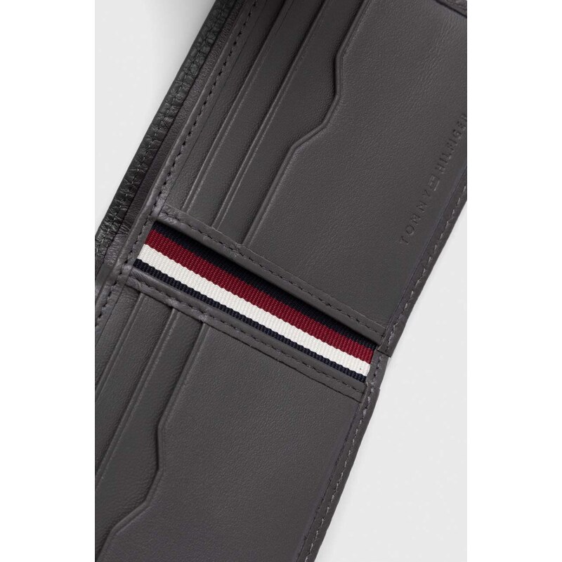 Kožená peněženka Tommy Hilfiger šedá barva