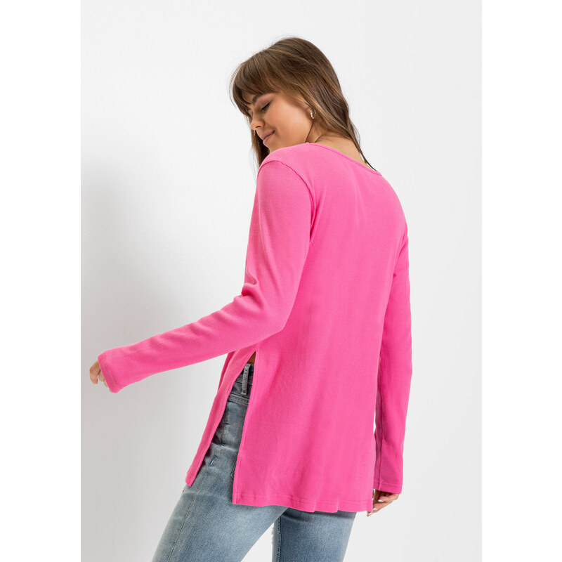 bonprix Dlouhé triko s rozparkem z organické bavlny Pink