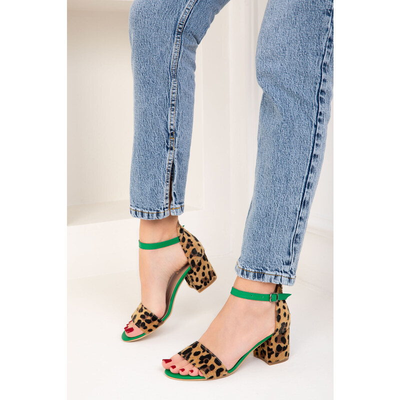 Soho Green-Leopard Women's Classic Heeled Shoes 14529