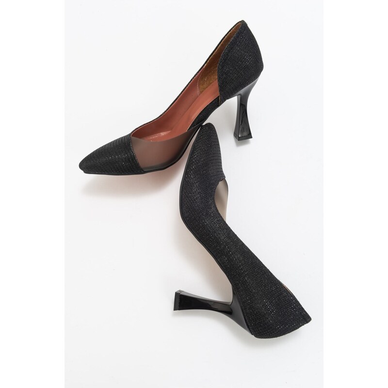 LuviShoes 653 Black Silvery Heels Women's Shoes