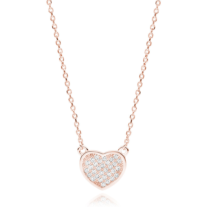 SYLVIENE Rose Gold náhrdelník SRDCE 11x13 mm se Zirkony 89989542