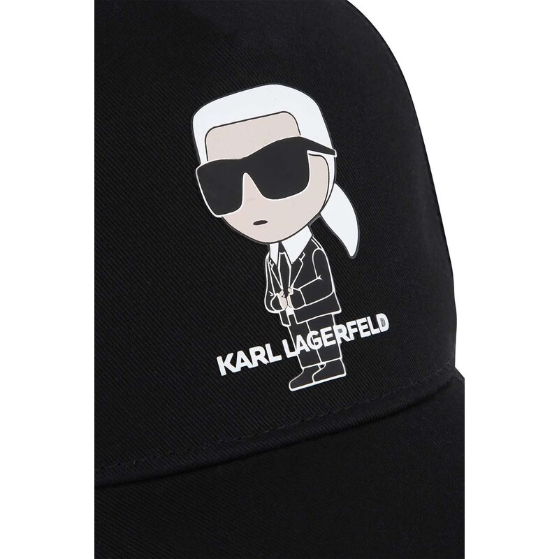 Dětská bavlněná kšiltovka Karl Lagerfeld černá barva, s potiskem