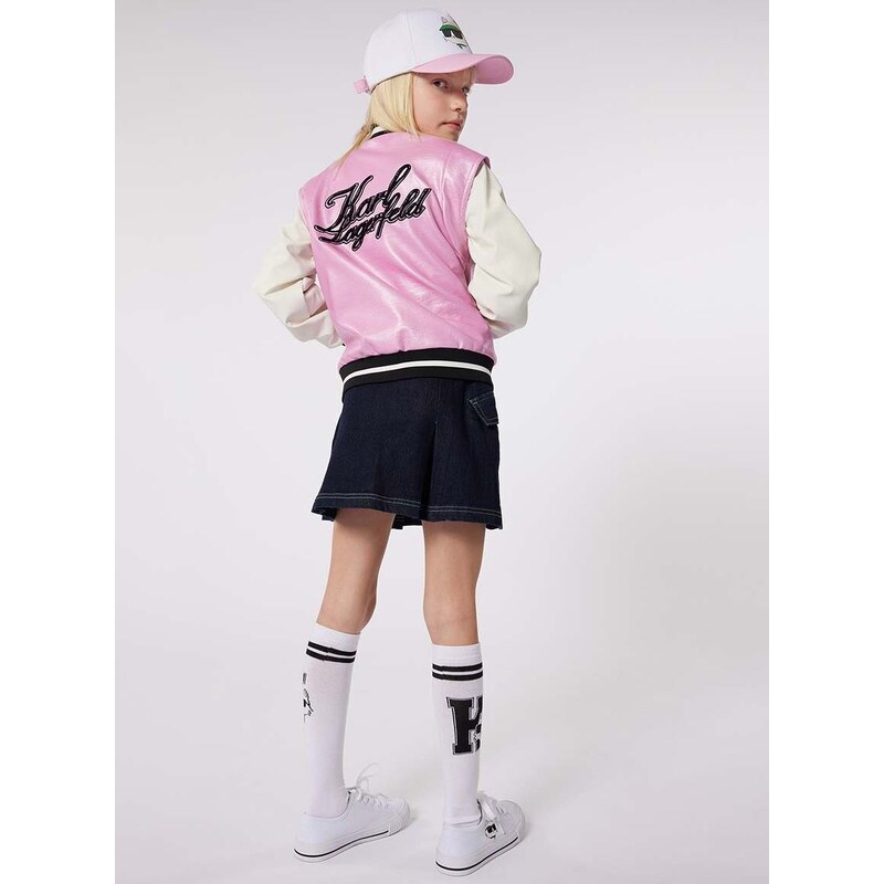 Dětská riflová sukně Karl Lagerfeld bílá barva, mini