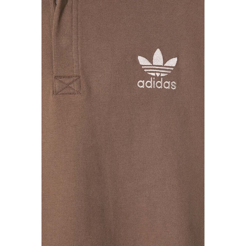 Bavlněné tričko s dlouhým rukávem adidas Originals hnědá barva, s aplikací, IS1405