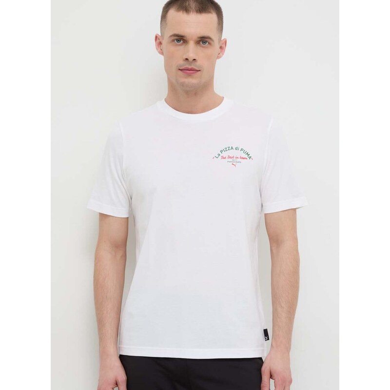 Bavlněné tričko Puma bílá barva, s potiskem, 625415
