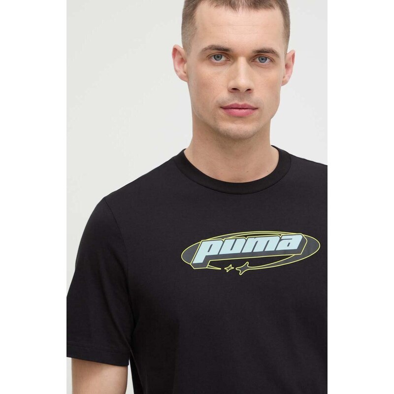 Bavlněné tričko Puma černá barva, s potiskem, 625424