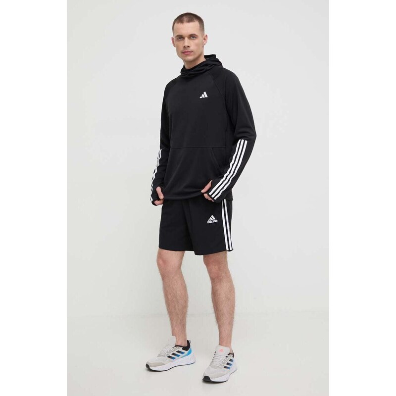 Joggingová mikina adidas Performance Own the Run černá barva, s kapucí, s potiskem, IK4984
