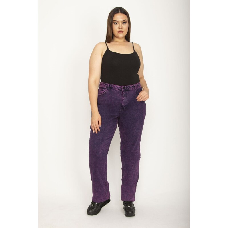 Şans Women's Large Size Plum Wash Effect Lycra 5 Pocket Jeans