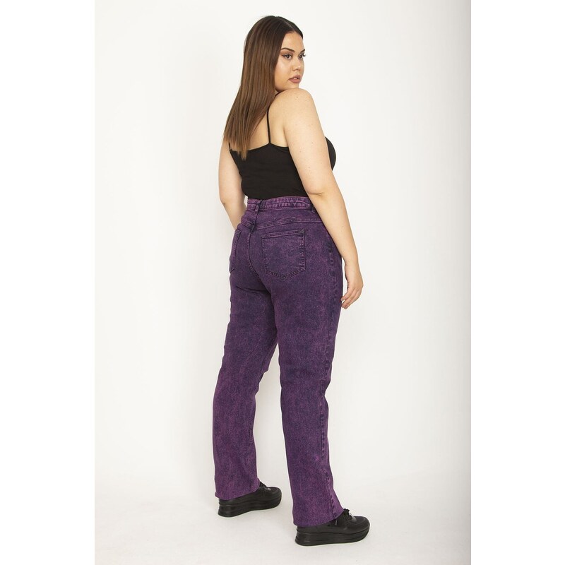 Şans Women's Large Size Plum Wash Effect Lycra 5 Pocket Jeans