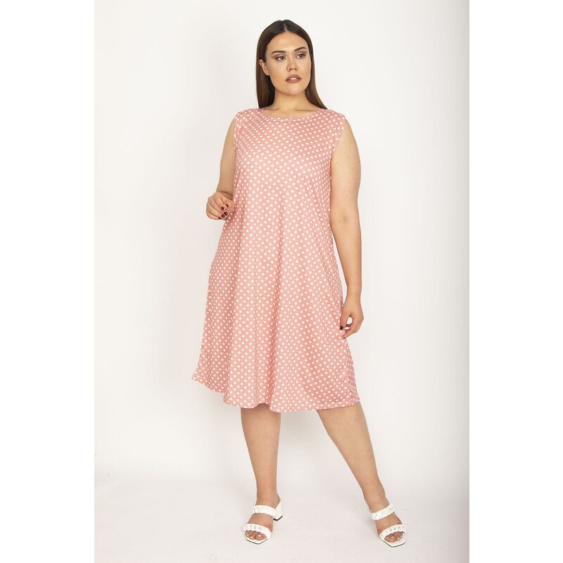 Şans Women's Plus Size Salmon Points Patterned Dress