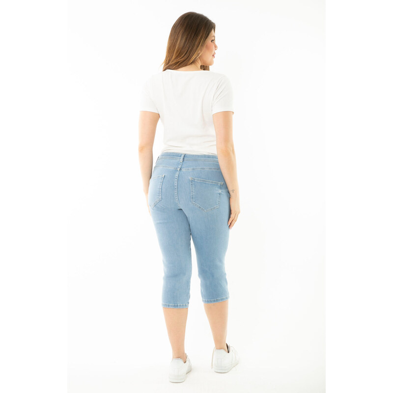 Şans Women's Plus Size Blue Lycra 5-Pocket Jeans Capri
