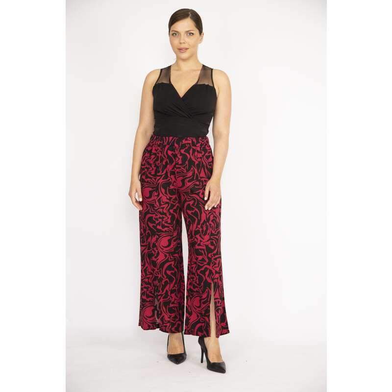 Şans Women's Fujiya Plus Size Front Slit Woven Viscose Trousers