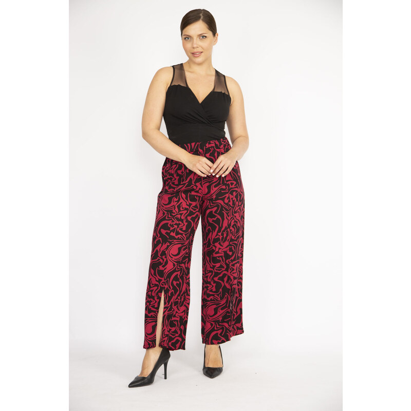 Şans Women's Fujiya Plus Size Front Slit Woven Viscose Trousers