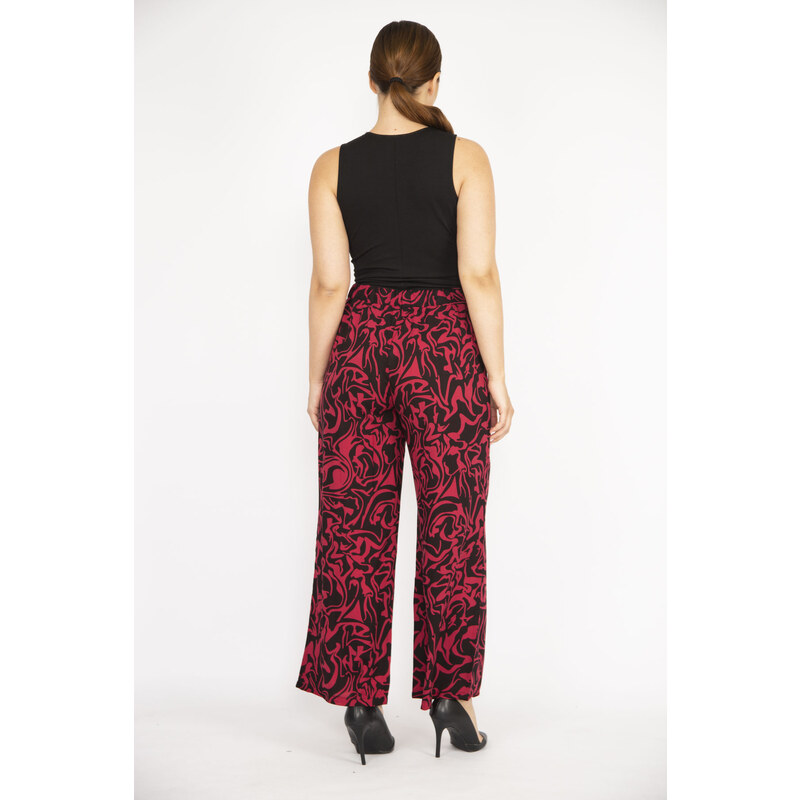 Şans Women's Fujiya Plus Size Front Slit Woven Viscose Trousers