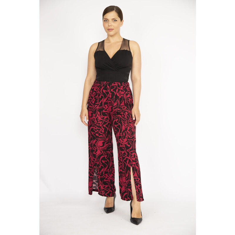 Şans Women's Fujiya Plus Size Front Slit Woven Viscose Trousers