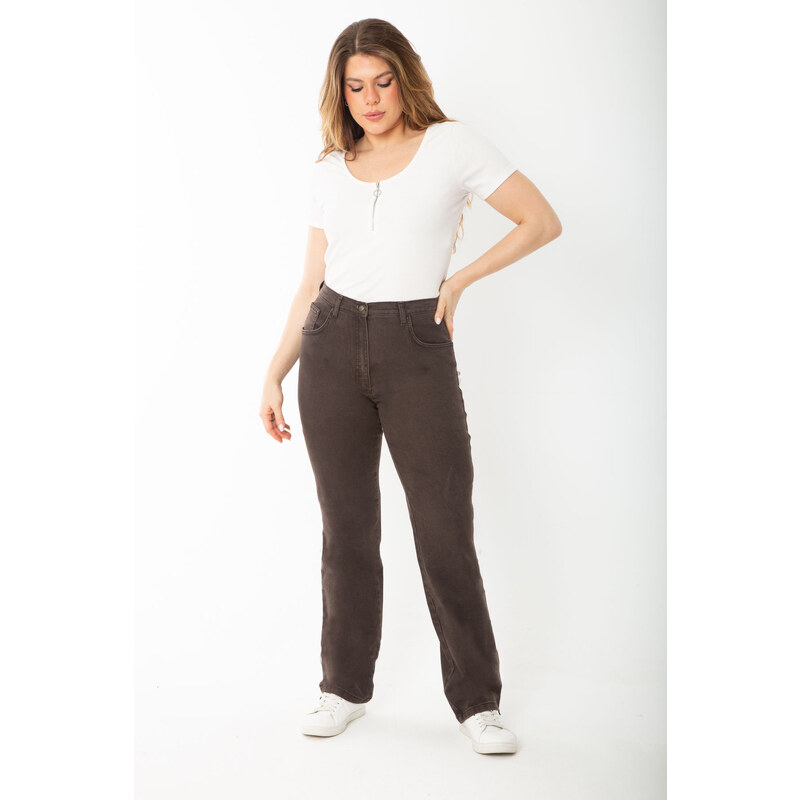 Şans Women's Plus Size Brown Lycra 5-Pocket Jeans