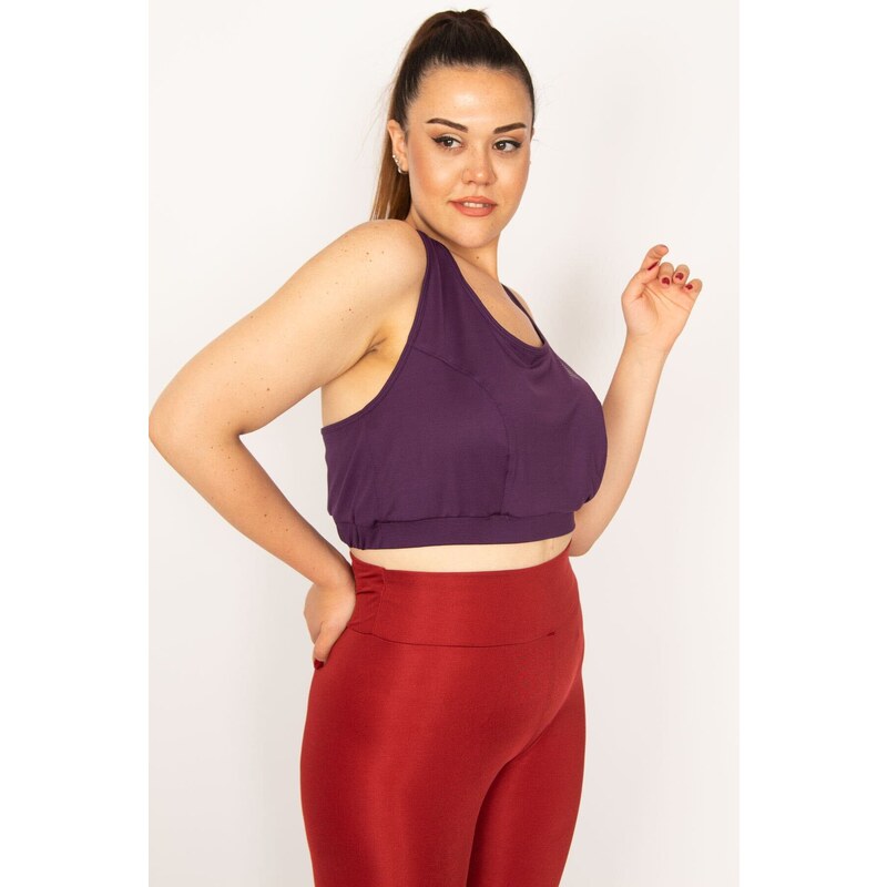 Şans Women's Plus Size Plum Back Detailed Crop Scallops