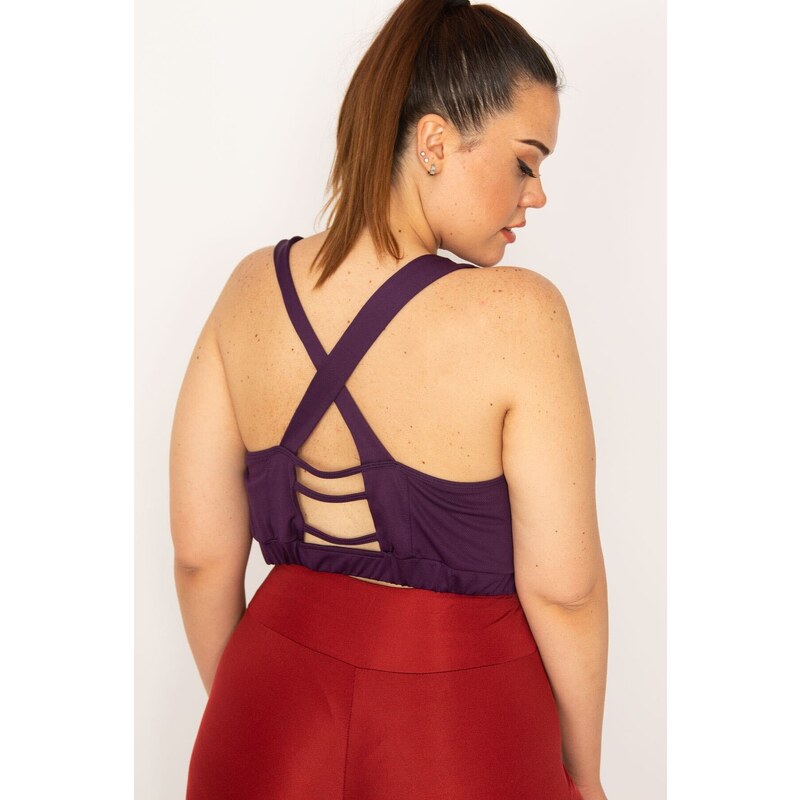 Şans Women's Plus Size Plum Back Detailed Crop Scallops