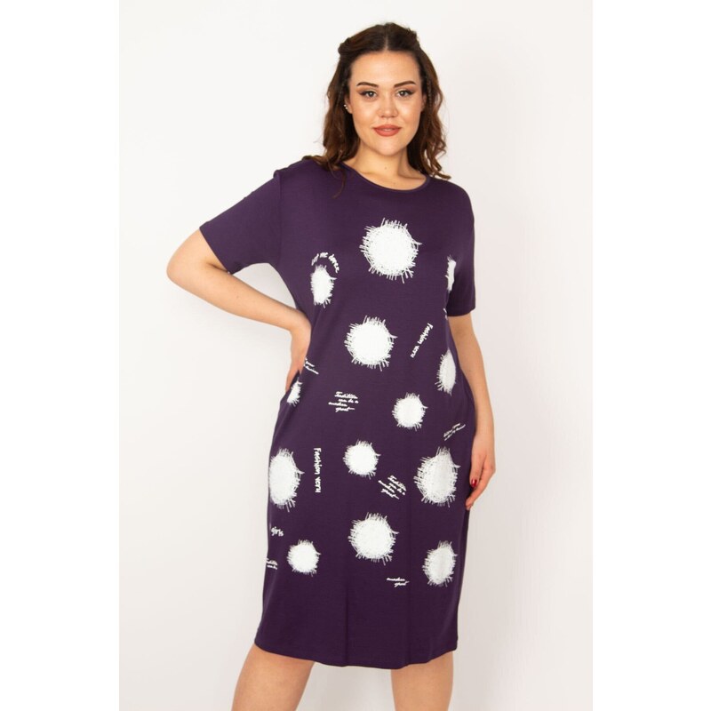 Şans Women's Plus Size Plum Viscose Dress with Front Print