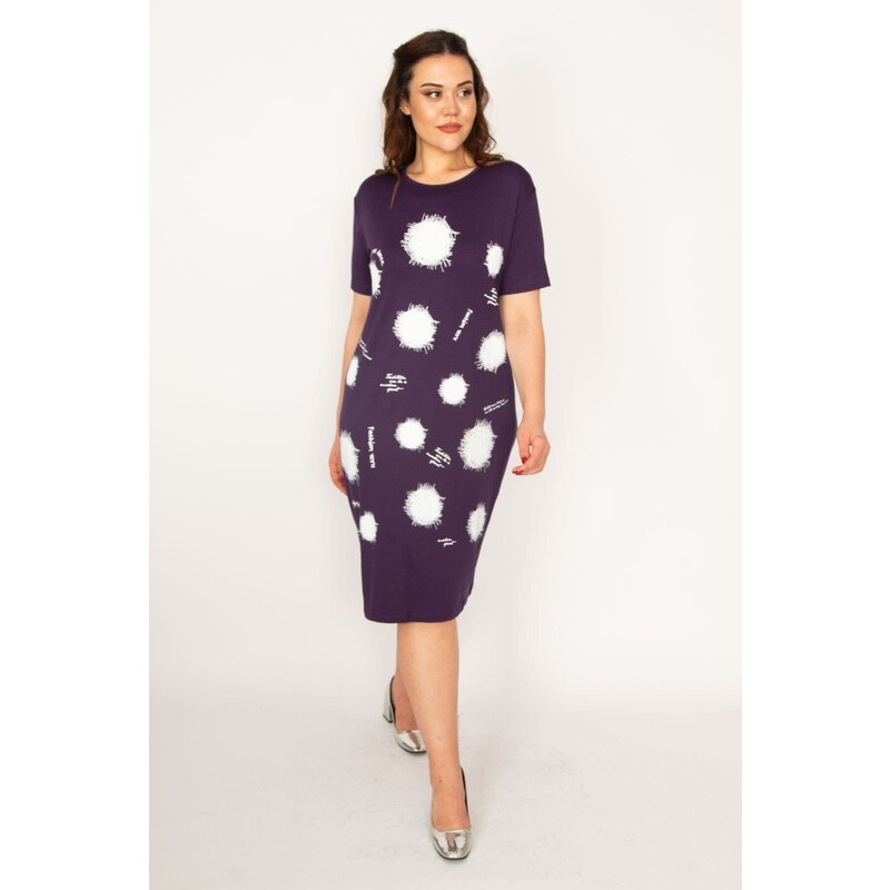 Şans Women's Plus Size Plum Viscose Dress with Front Print