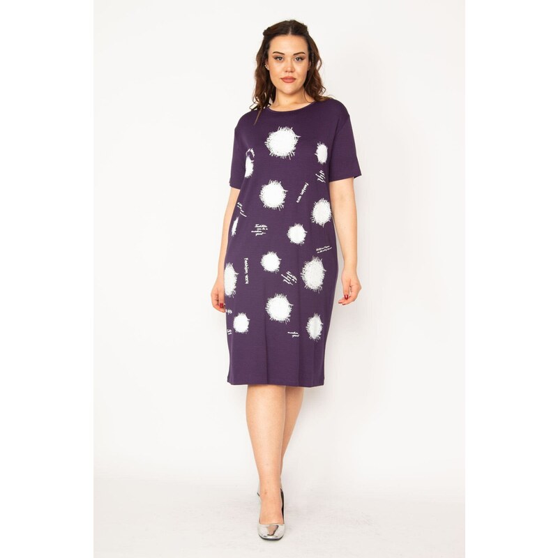 Şans Women's Plus Size Plum Viscose Dress with Front Print