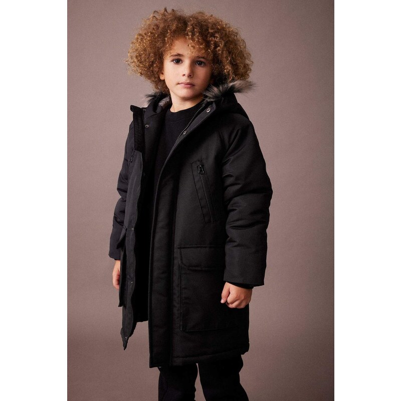 DEFACTO Boy Hooded Plush Lining Jacket