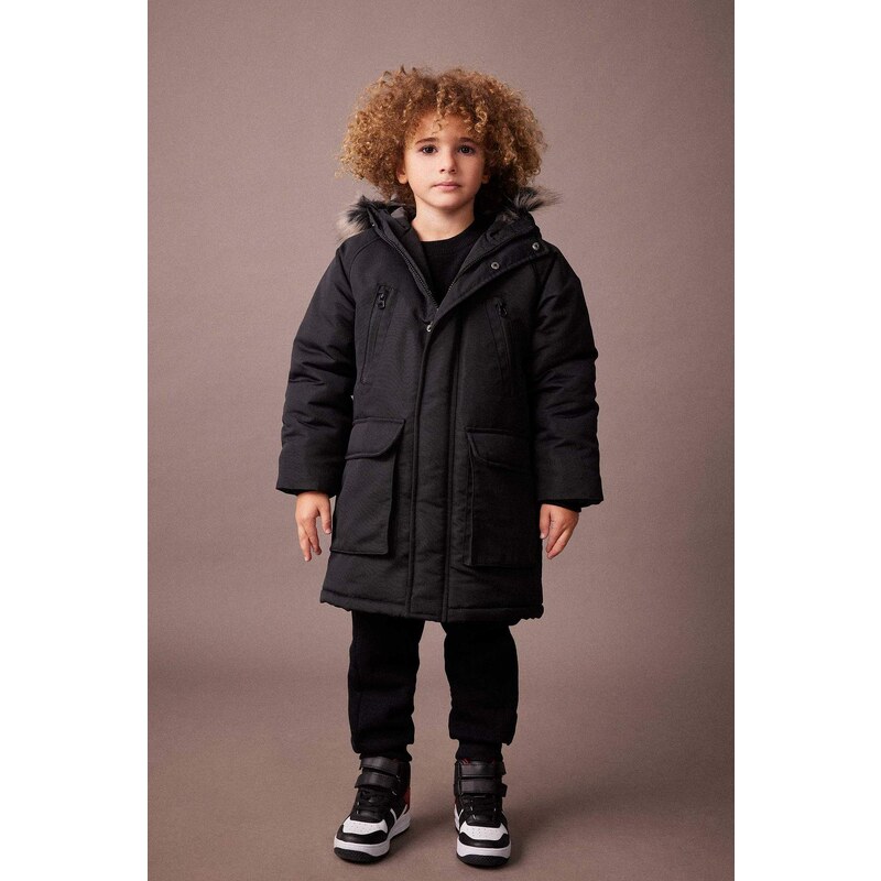 DEFACTO Boy Hooded Plush Lining Jacket