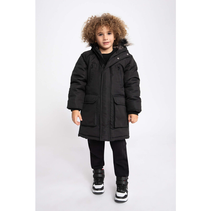 DEFACTO Boy Hooded Plush Lining Jacket