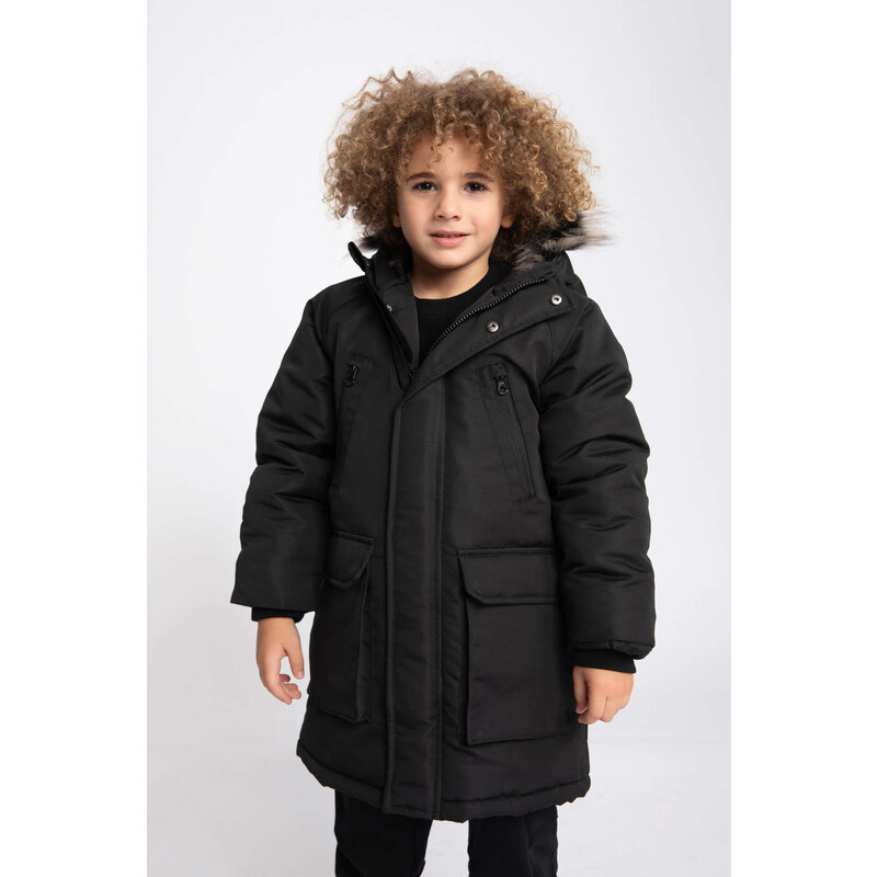 DEFACTO Boy Hooded Plush Lining Jacket