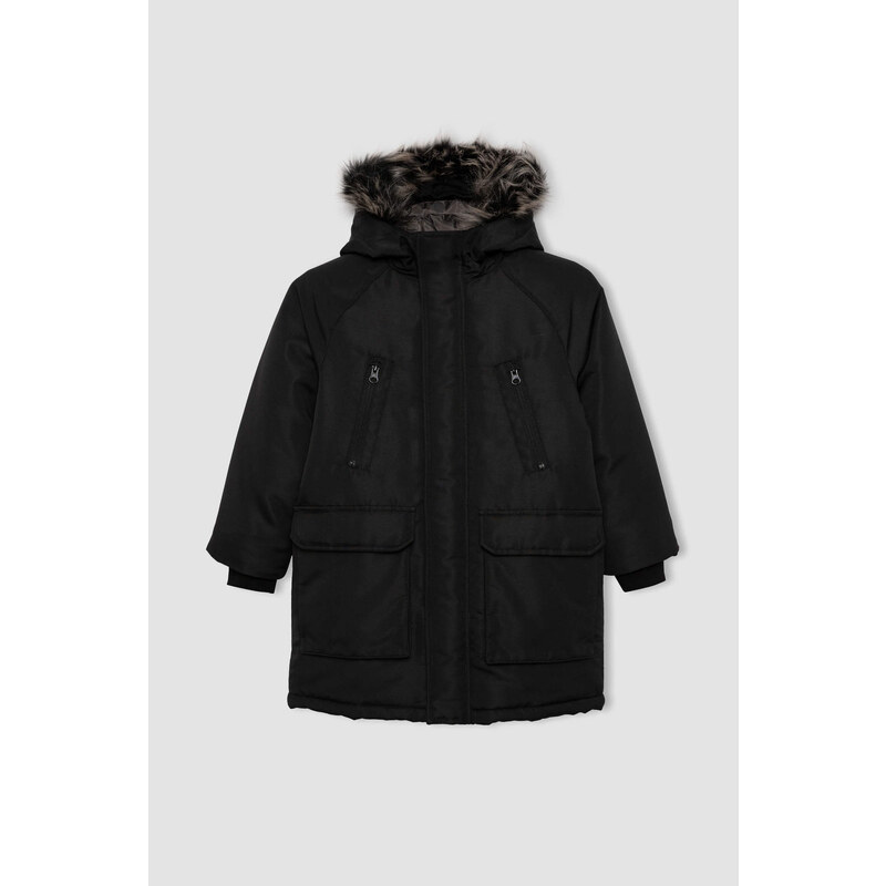 DEFACTO Boy Hooded Plush Lining Jacket