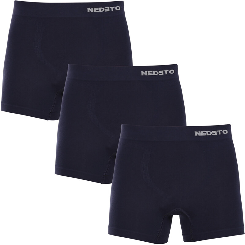 3PACK pánské boxerky Nedeto bezešvé bambusové modré (3NDTB002S)