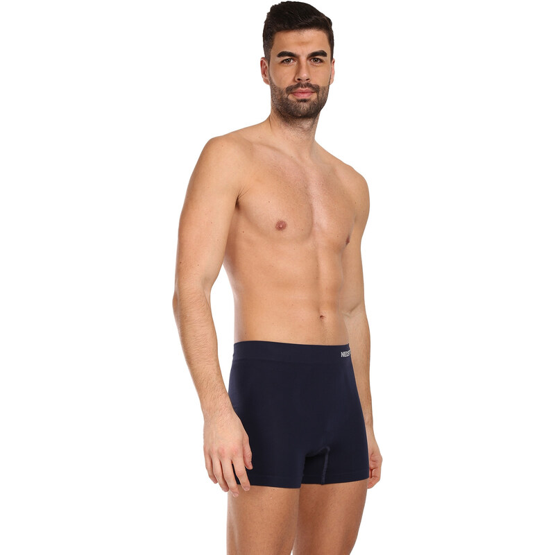 3PACK pánské boxerky Nedeto bezešvé bambusové modré (3NDTB002S)