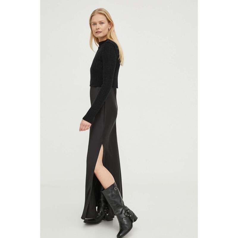 Vlněné šaty a svetr AllSaints černá barva, maxi, jednoduchý