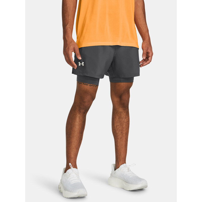 Under Armour Kraťasy UA LAUNCH 5 2-IN-1 SHORTS-GRY - Pánské