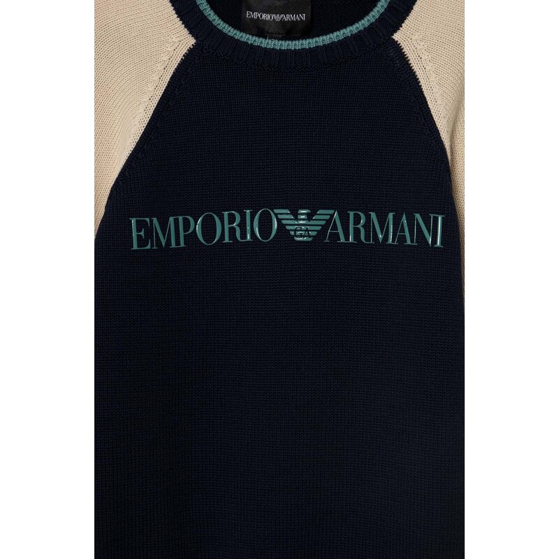 Dětský bavlněný svetr Emporio Armani tmavomodrá barva, lehký