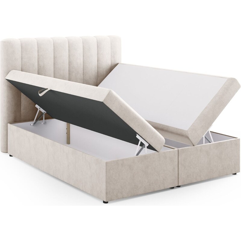 Béžová čalouněná dvoulůžková postel boxspring MICADONI Kelp 160 x 200 cm