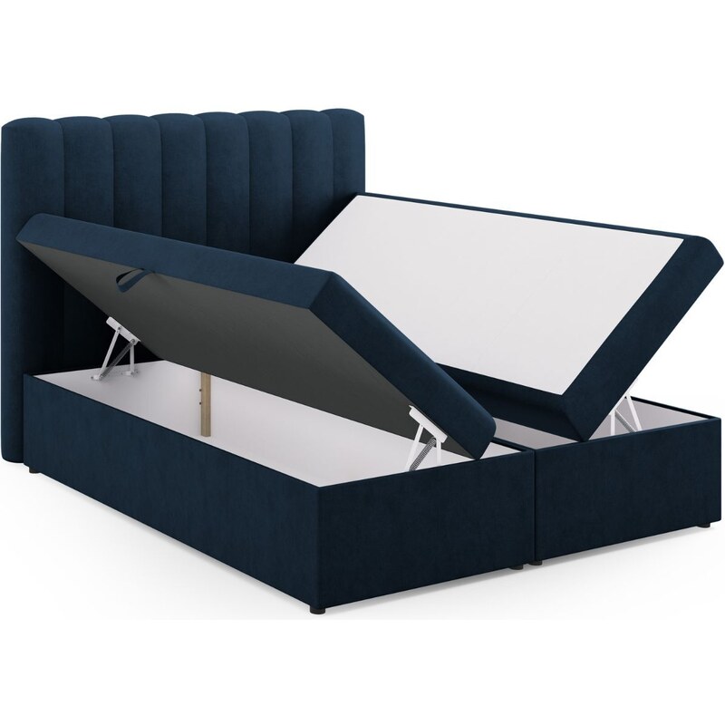 Královsky modrá čalouněná dvoulůžková postel boxspring MICADONI Kelp 180 x 200 cm