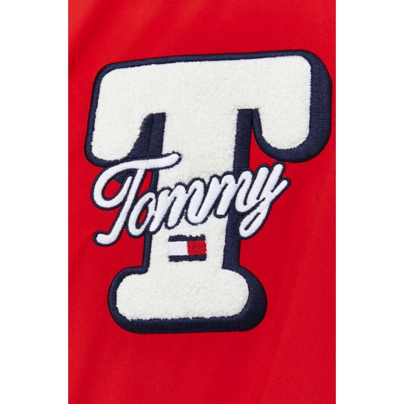 Bomber bunda Tommy Jeans červená barva, zimní, oversize