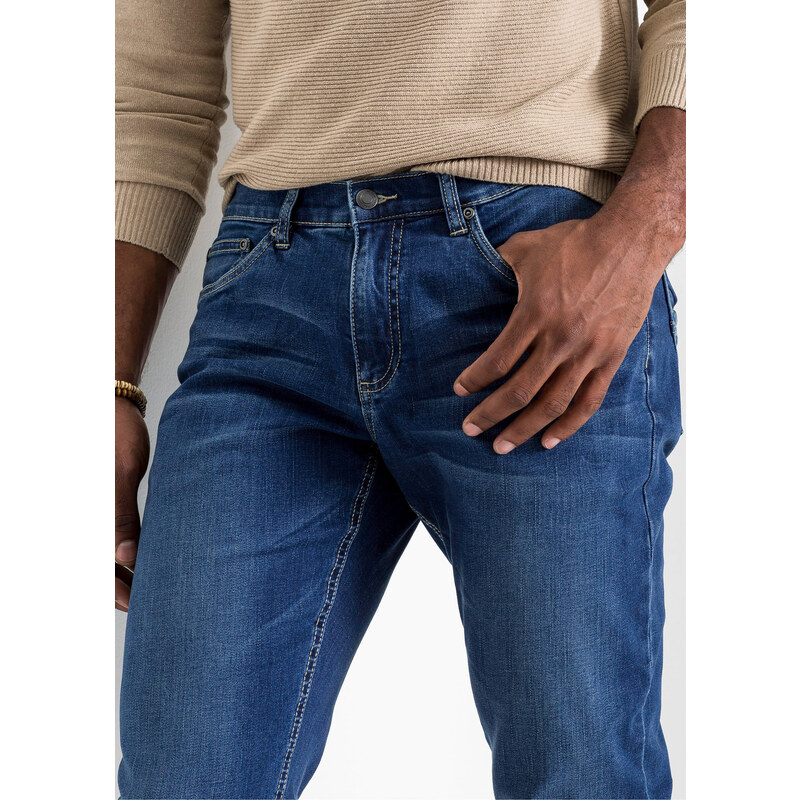 bonprix Strečové džíny Regular Fit, Tapered Modrá