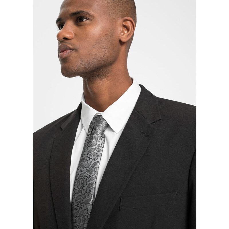 bonprix 4dílný oblek: sako, kalhoty, košile, kravata Černá