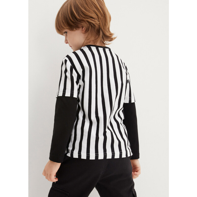 bonprix Dětské vícevrstvé triko rozhodčí - ideální jako karnevalový kostým, z organické bavlny, dlouhý rukáv Bílá