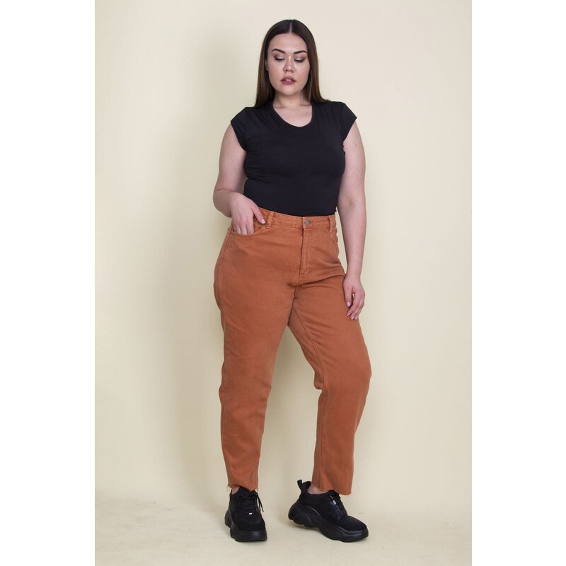 Şans Women's Plus Size Orange 5 Pockets Jeans with Stitched Stitches