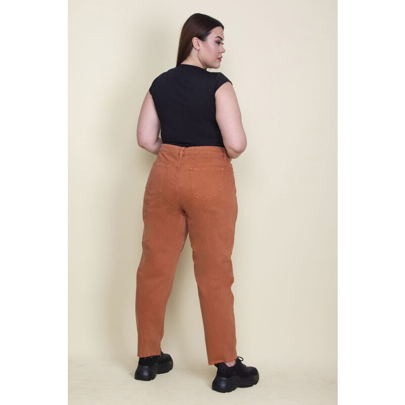 Şans Women's Plus Size Orange 5 Pockets Jeans with Stitched Stitches