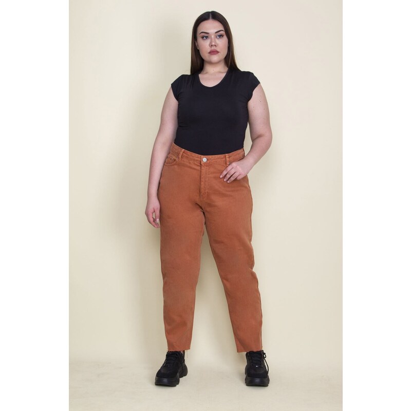 Şans Women's Plus Size Orange 5 Pockets Jeans with Stitched Stitches