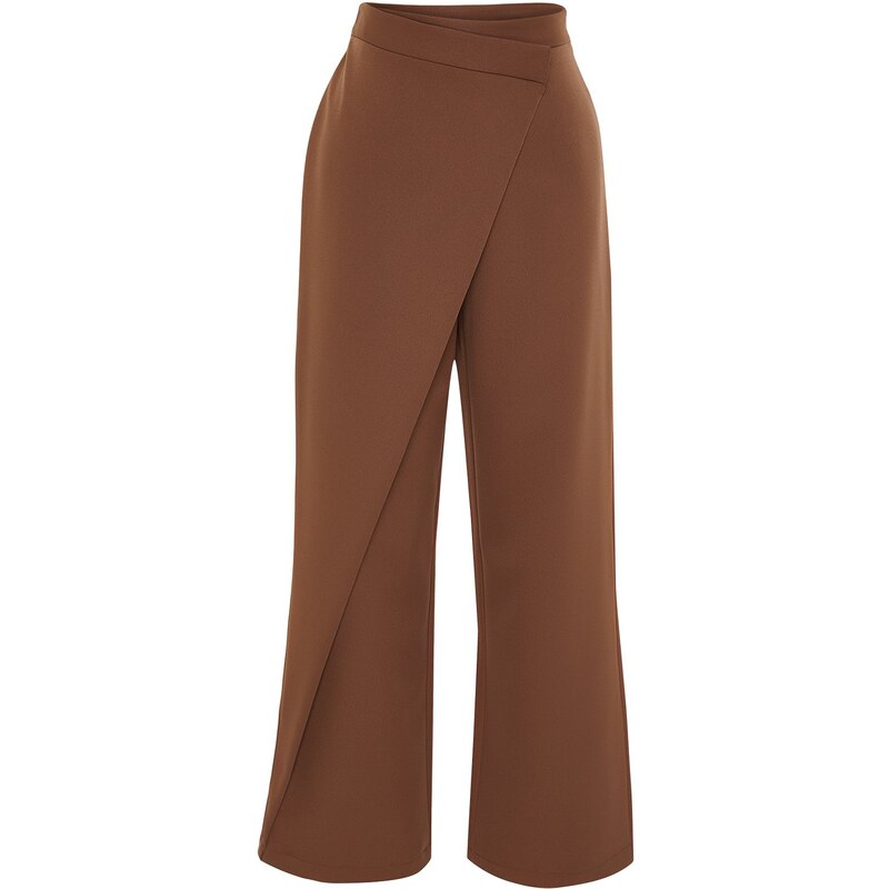 Trendyol Brown Wide Leg Cross Closure Detail Woven Trousers