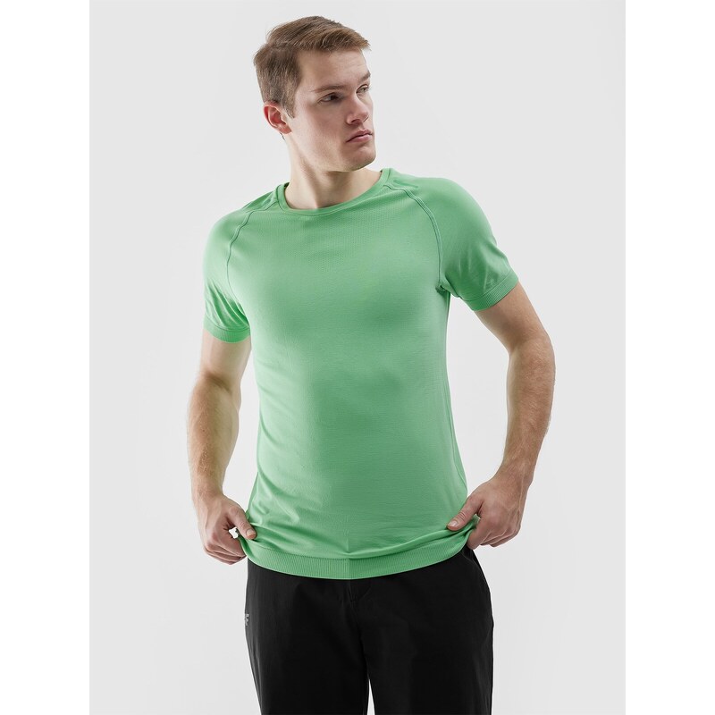 4F Pánské bezešvé outdoorové běžecké tričko - zelené