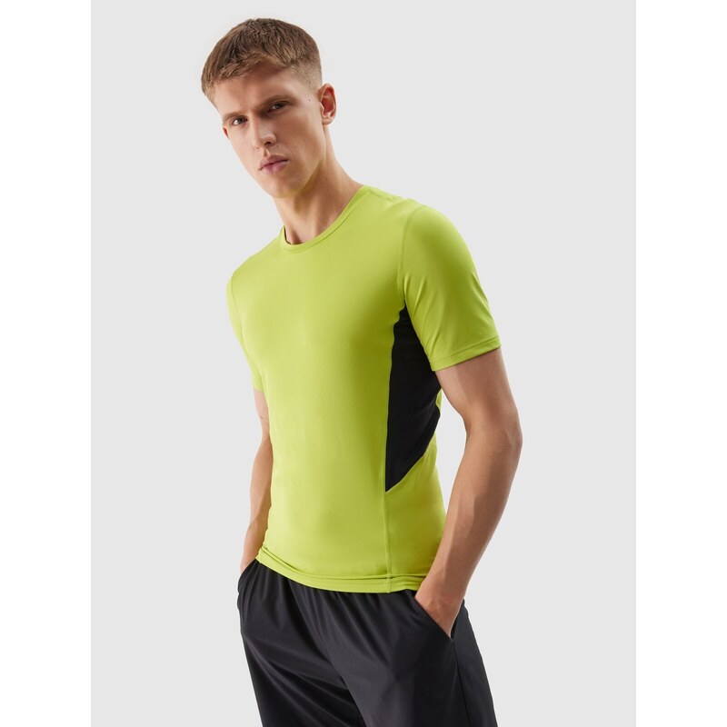 4F Pánské sportovní tričko slim z recyklovaných materiálů - šťavnaté zelené