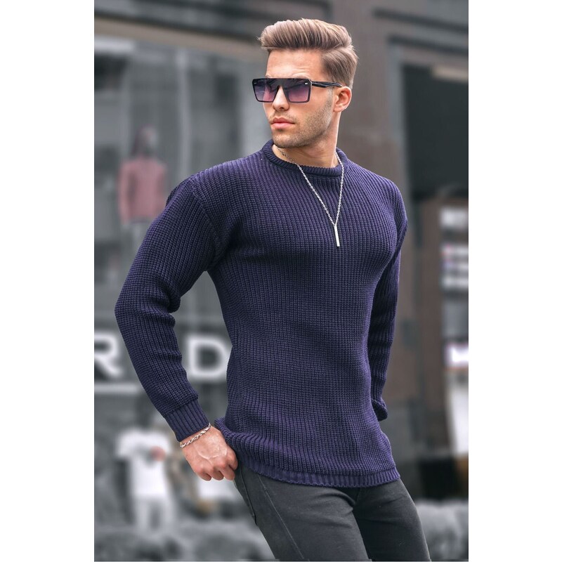 Madmext Navy Blue Basic Knitwear Men's Sweater 5990